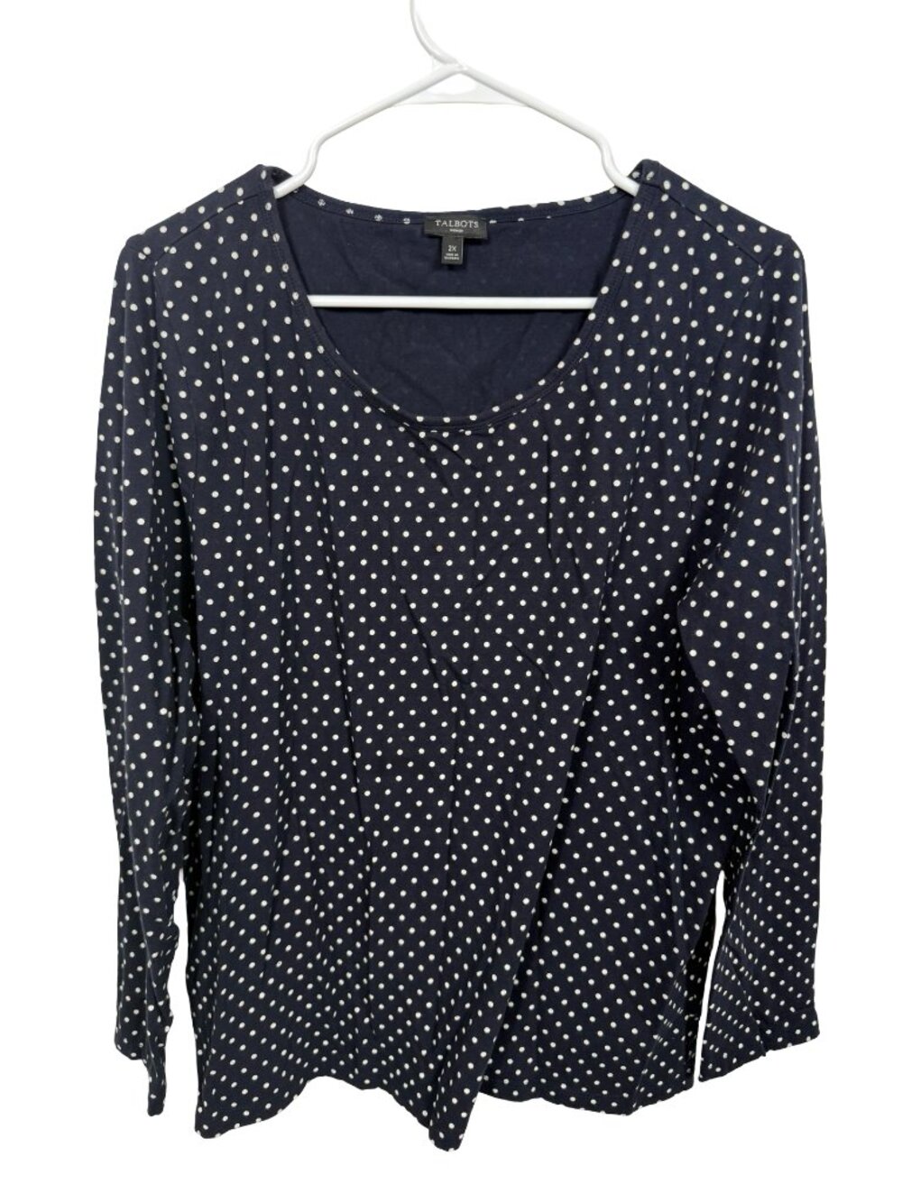Talbots Top Womens 2X Black White Polka Dot Cotton Stretch Long Sleeve Casual